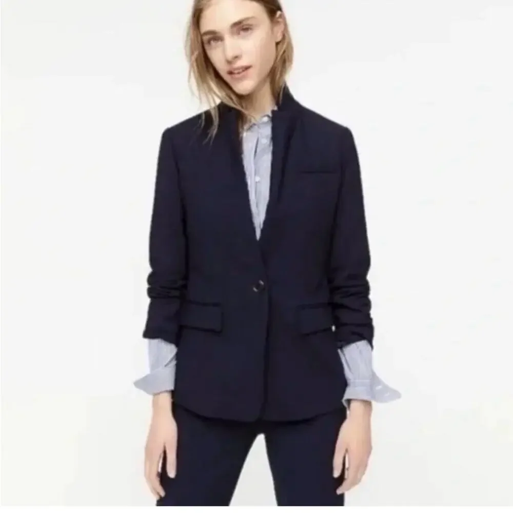 J.Crew Regent Blazer 100% Linen Navy Size 00 One Button Career Jacket